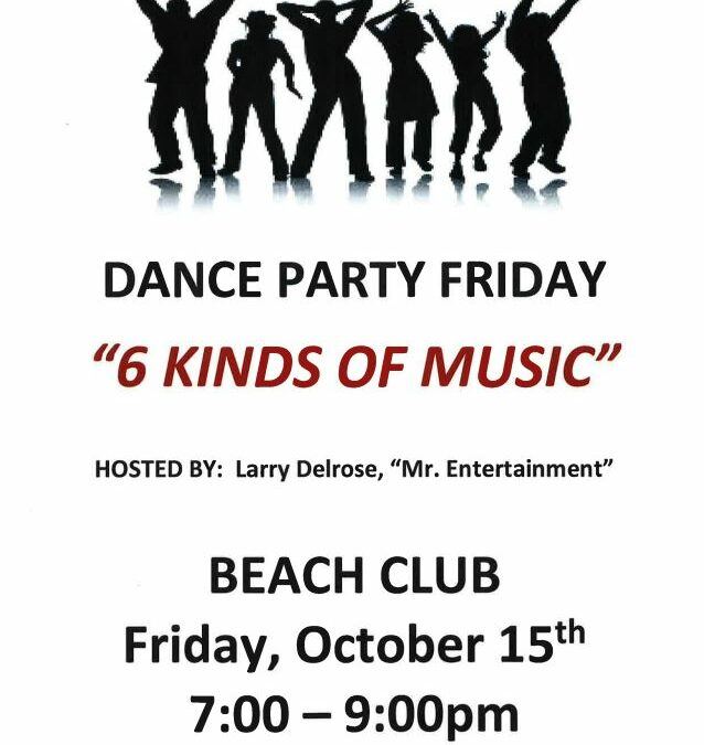 Dance Party Friday October 15th 7:00 PM – 9:00 PM